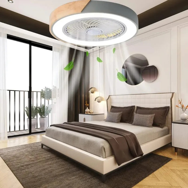 Afralia™ Wood Ceiling Fan Light Remote Control Dimmable LED Bedroom Living Room Fans