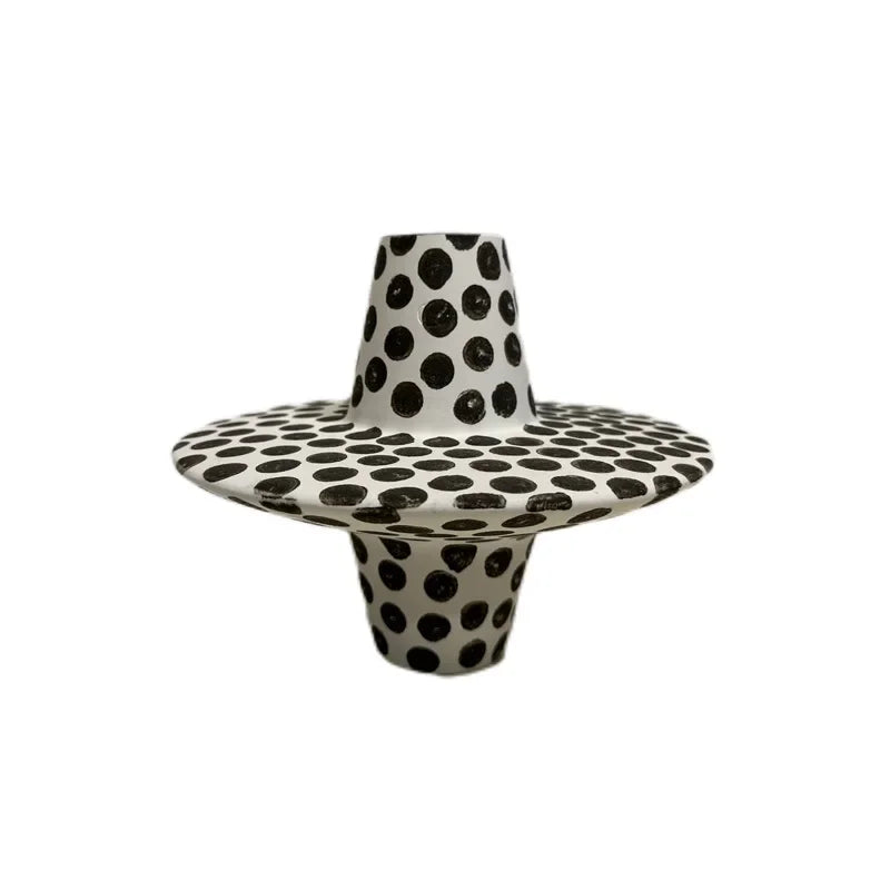 Afralia™ Black White Dots Ceramic Vase Geometric Abstraction Handicraft Floral Accessories