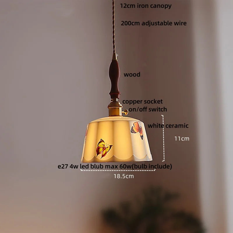 Afralia™ Brown Wood LED Pendant Light - Nordic Modern White Ceramic Hanging Lamp