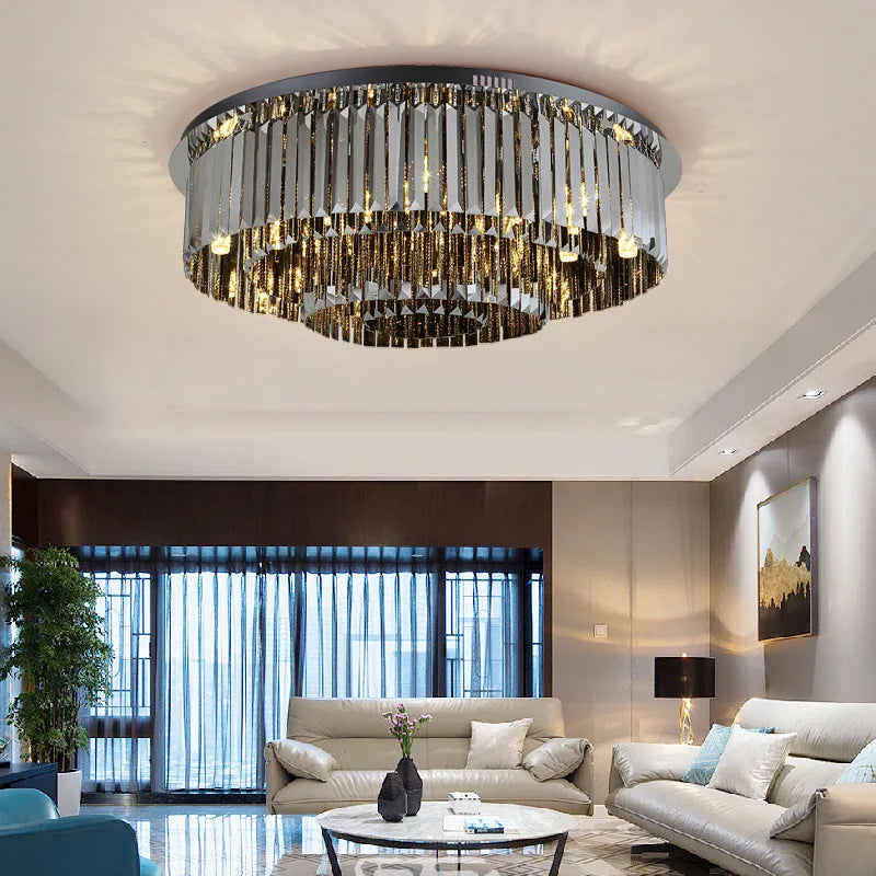 Afralia™ Luxury Black Crystal Ceiling Light for Modern Home Decor and Lighting