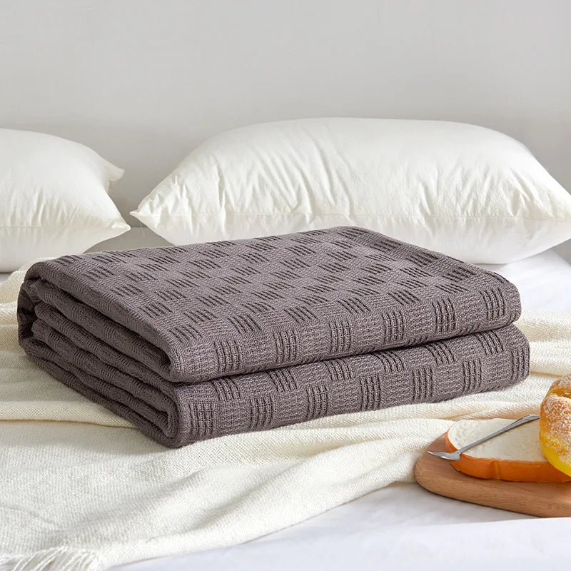 Afralia™ Cotton Waffle Towel Quilt Single Blanket for Office & Picnics