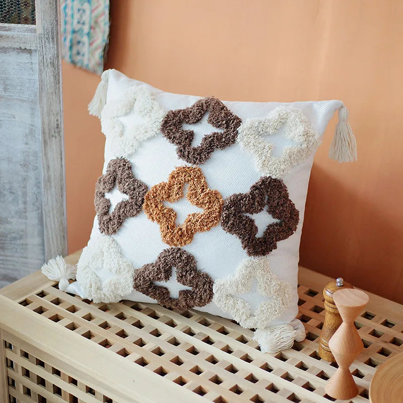 Afralia™ Moroccan Flower Rhombus Tassel Cushion Cover 45x45cm