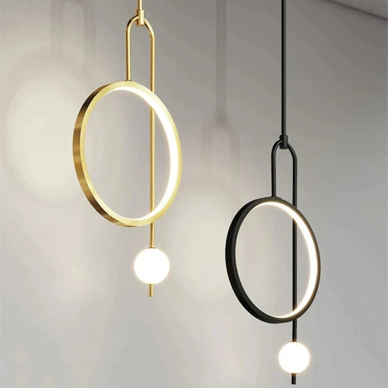 Afralia™ Gold Black Ring Glass Ball LED Pendant Chandelier