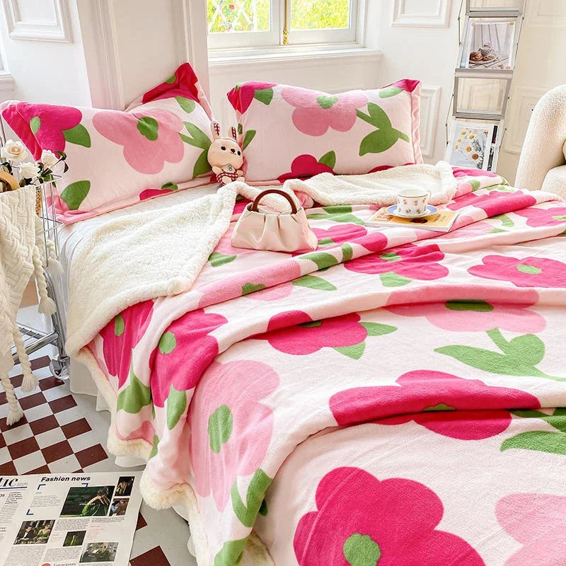 Afralia™ Cartoon Print Cozy Blanket - Milk Velvet & Cashmere - Winter/Spring Duvet Cover