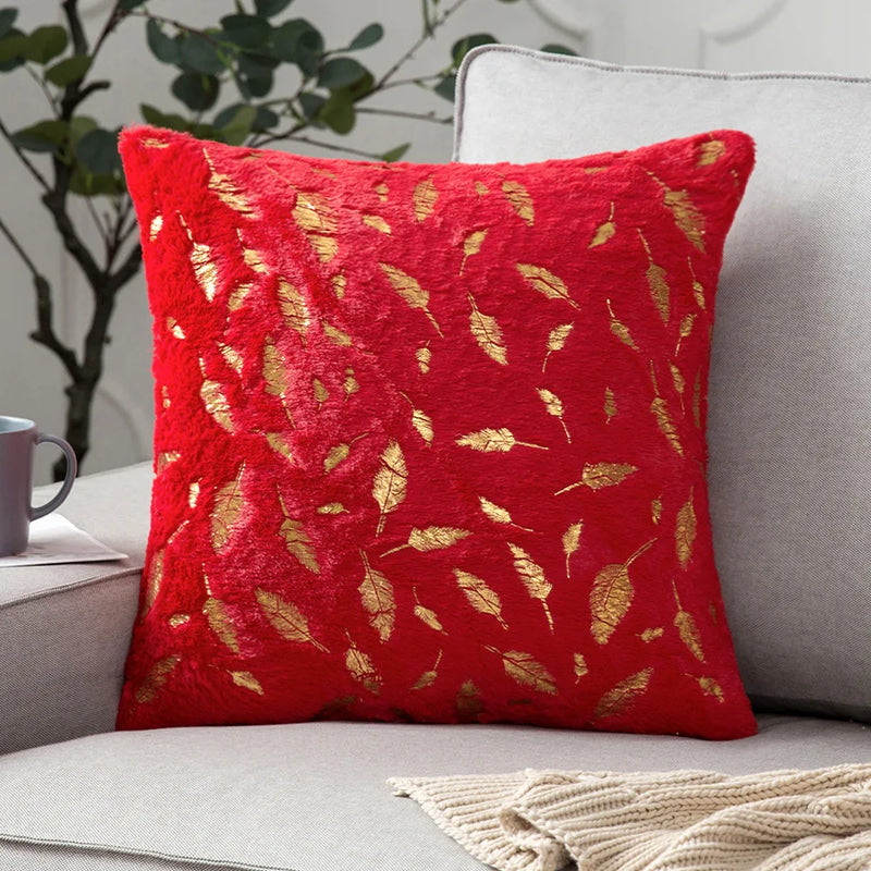 Afralia™ Bronzed Feather Style Plush Pillowcase - Festive Home Decor