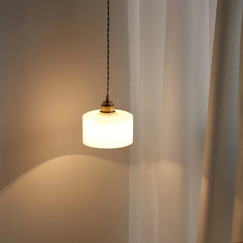 Afralia™ Glass LED Pendant Light: Milky White Copper Nordic Hanging Lamp for Home Decor