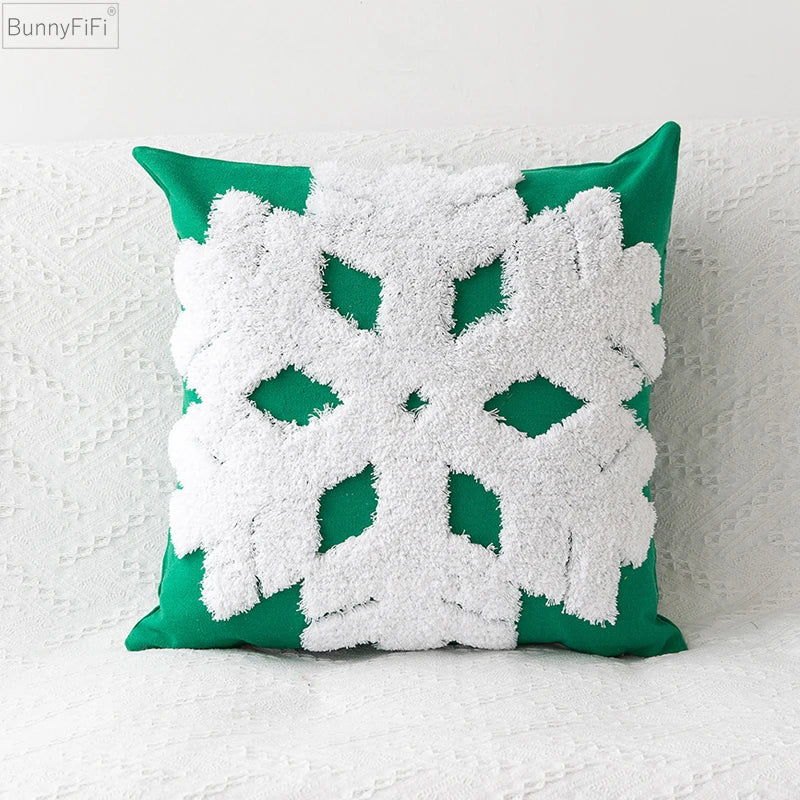 Afralia™ Christmas Tree Reindeer Snow Green Red Pillowcase Square 45x45cm Home Decor