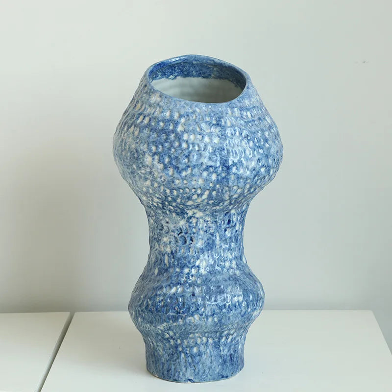 Afralia™ Blue Ceramic Vase Hydroponic Terrarium Flowerpot Decoration Home Flower Vase