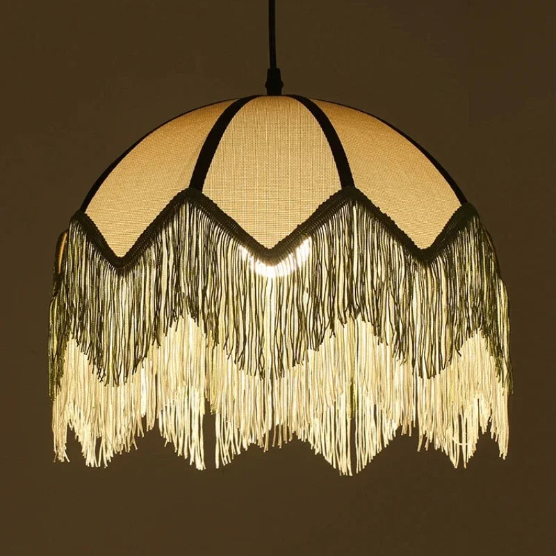 Afralia™ French Retro Style Bedroom Chandelier | Woven Fabric Pendant Lamp