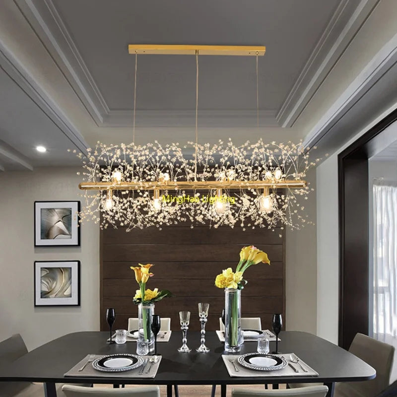 Afralia™ Dandelion LED Chandelier, Modern Crystal Stainless Steel Ceiling Light