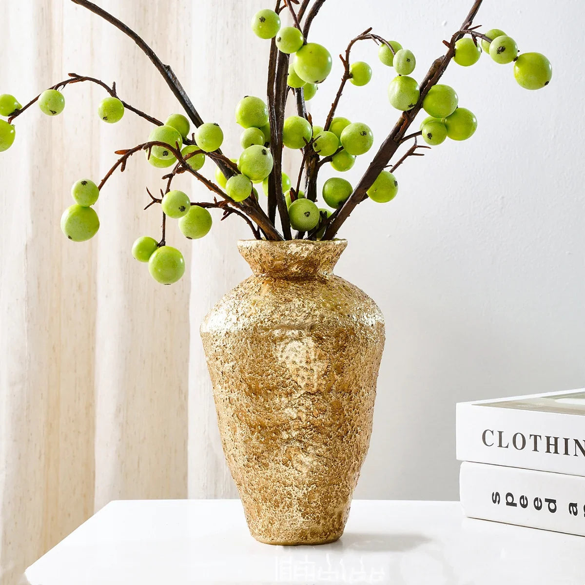 Afralia™ Golden Vase Resin Handicraft Flower Arrangement Home Decor Bouquet Accent