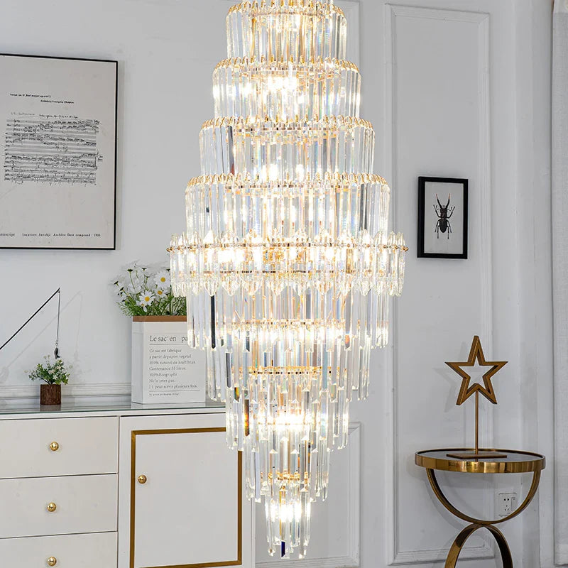 Afralia™ Hollow Spiral Staircase Chandelier | Modern Long Crystal Light for Villa Livingroom