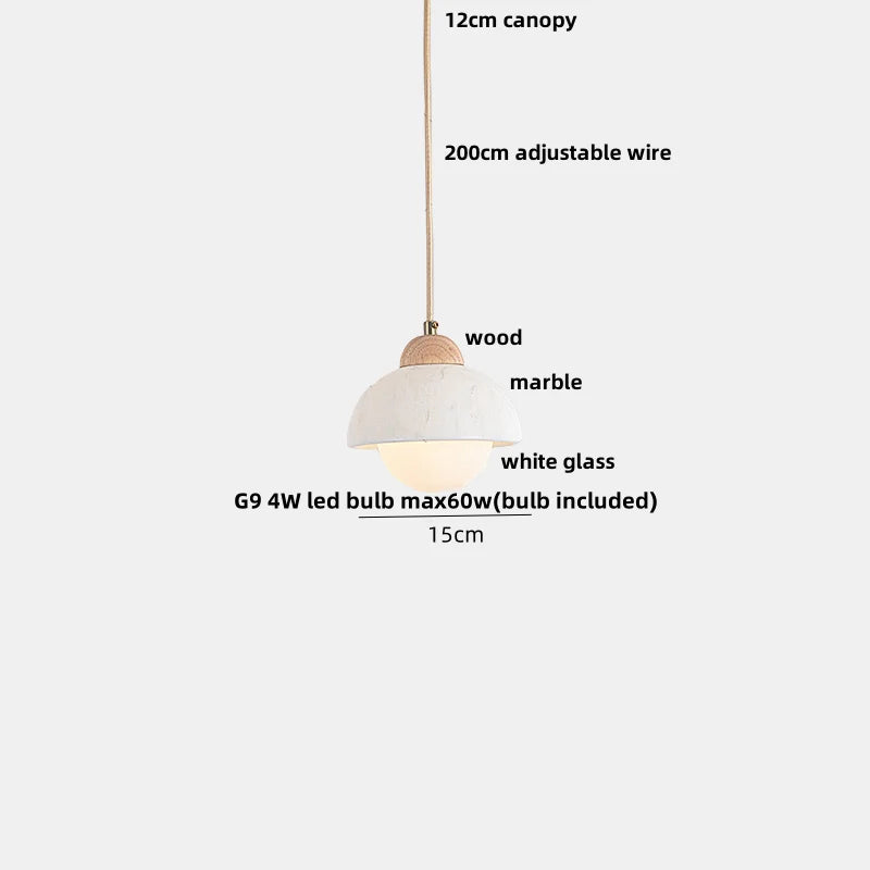 Afralia™ Wood LED Pendant Lamp: Adjustable, Modern, White Marble Hanging Lights