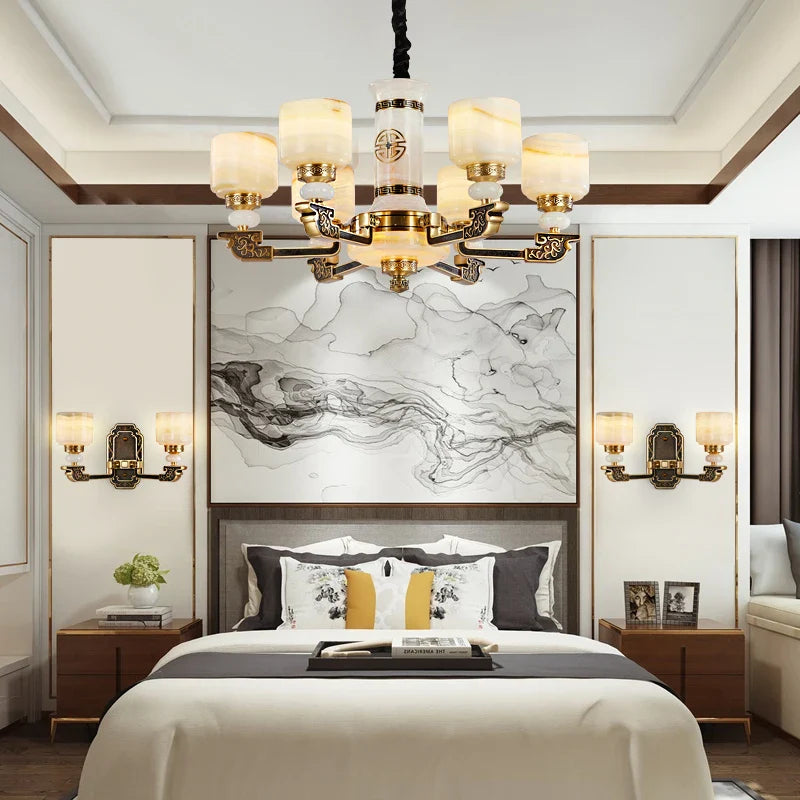 Afralia™ Luxury Zinc Alloy Jade Chandelier for Living Room, Villa, and Restaurant