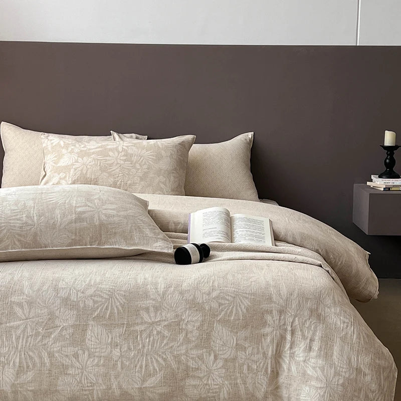 Afralia™ Linen Cotton Jacquard Bedding Set with Duvet, Sheet, and Pillowcases