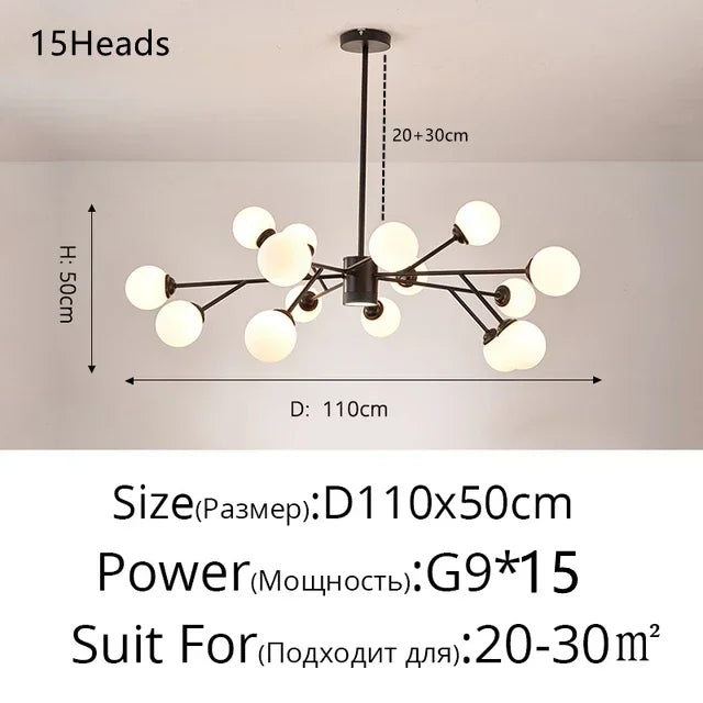 Afralia™ Glass Ball Modern Branch Chandelier - Magic Bean Design for Living Room