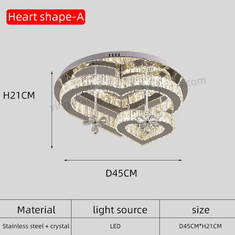 Afralia™ Heart Crystal LED Chandelier Modern Living Room Dining Ceiling Light