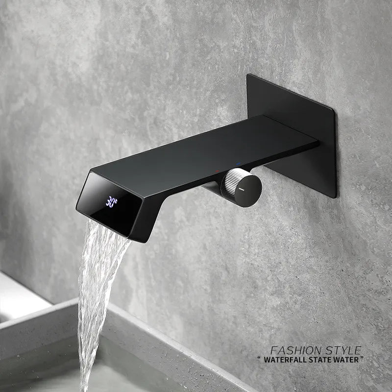 Afralia™ LED Basin Faucet Wall Mounted Hot Cold Mixer Bathroom Brass Vanity