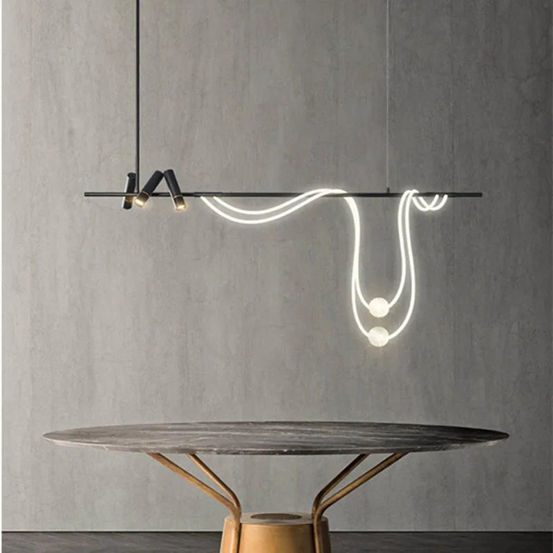 Afralia™ Nordic Hose LED Chandelier - Black Pendant Lamp for Dining Room