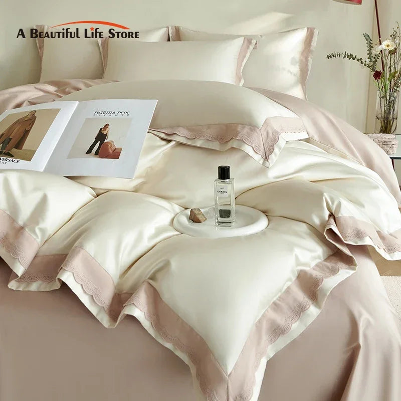 Afralia™ Luxe Lace Bedding Set: 1000TC Egyptian Cotton Duvet, Sheet, Pillowcases