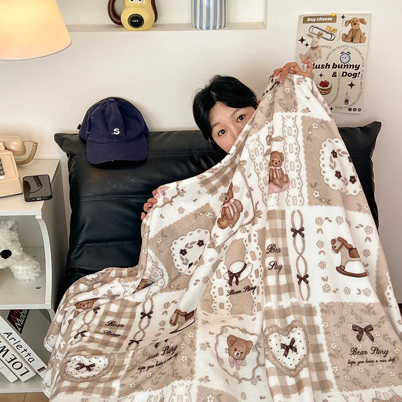Afralia™ Double-Sided Thin Velvet Printed Blanket for Adults - Spring Autumn Bedding & Sofa Decor