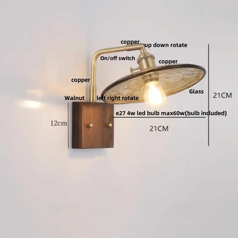 Afralia™ Walnut Wood LED Wall Lamp Sconce with Pull Chain Switch Rotation Mirror Light