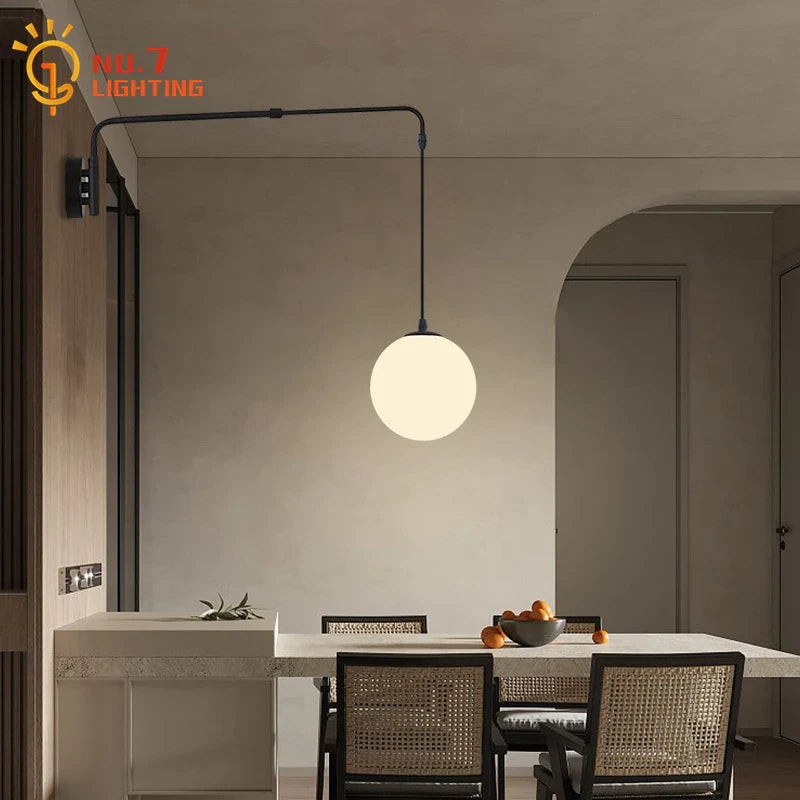 Afralia™ Telescopic Swing Arm Glass Ball Wall Lamp LED E27 Bedroom Decor