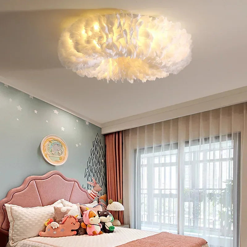 Afralia™ Feather Ceiling Lamp: Stylish Round DownLights with E27 Bulb for Home Decor