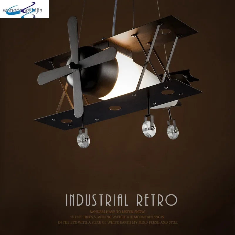 Afralia™ Retro Airplane Chandelier: Kids Bedroom LED Lamp for Bar & Cafe.