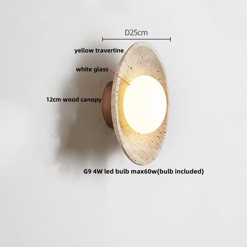 Afralia™ LED Wall Light Travertine Base Modern Nordic Pull Chain Bedside Lamp