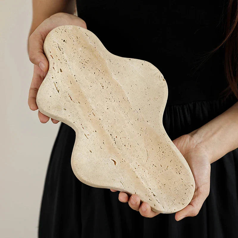 Afralia™ Travertine Serving Tray Coffee Table Decor Dish - Irregular Trinket Jewelry Key Tray