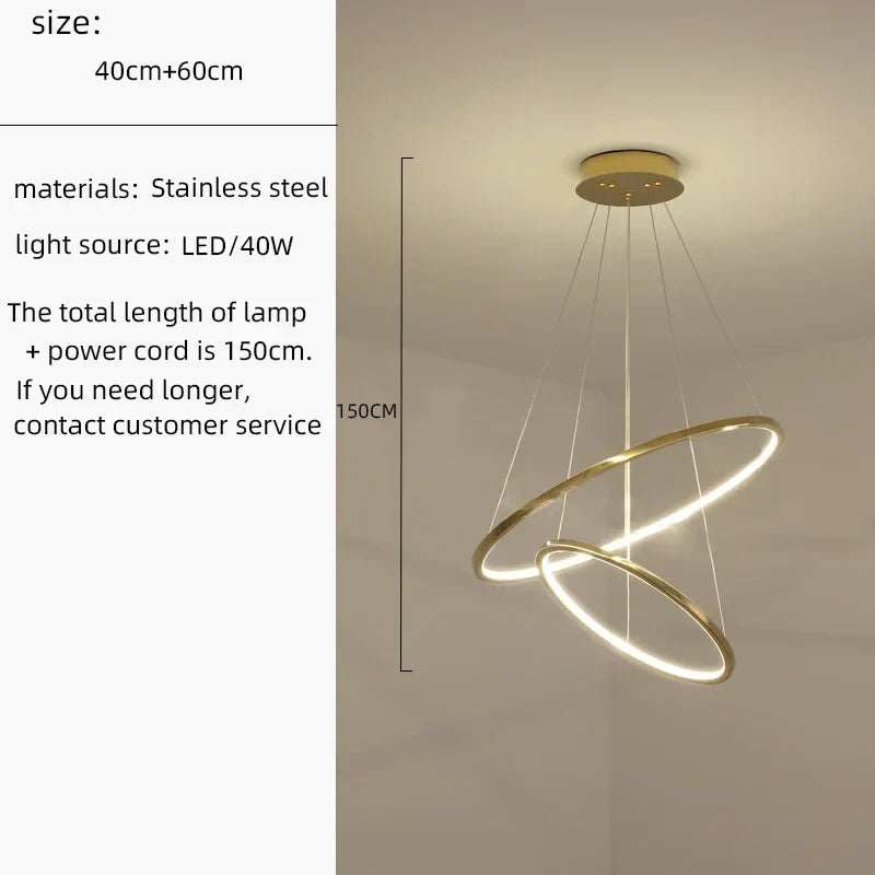 Afralia™ Nordic Golden Circle LED Chandelier for Villa Living Room, Hall Decor & Lighting