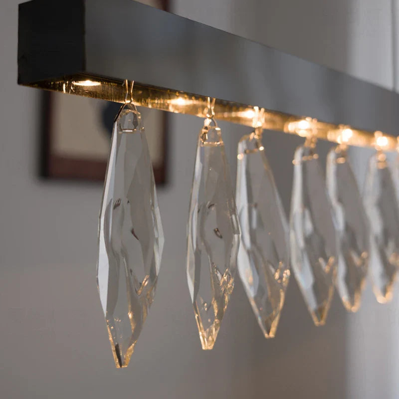 Afralia™ Silver Rectangle Crystal Chandelier for Dining Living Room Large Modern Style