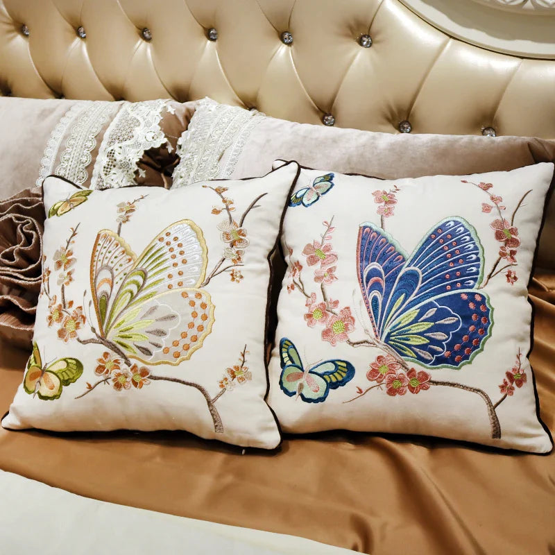 Afralia™ Butterfly & Dragonfly Sofa Cushion Cover, European Embroidered Design