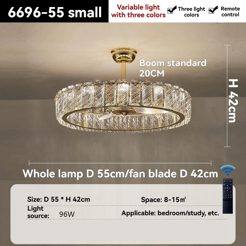 Afralia™ Crystal Ceiling Fan Light - Modern Luxury Invisible Fan Light Combo for Home