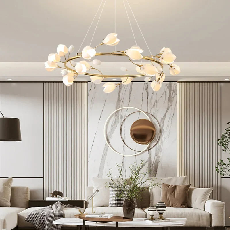 Afralia™ French Cream Ceramic Chandelier LED Pendant Light Fixture