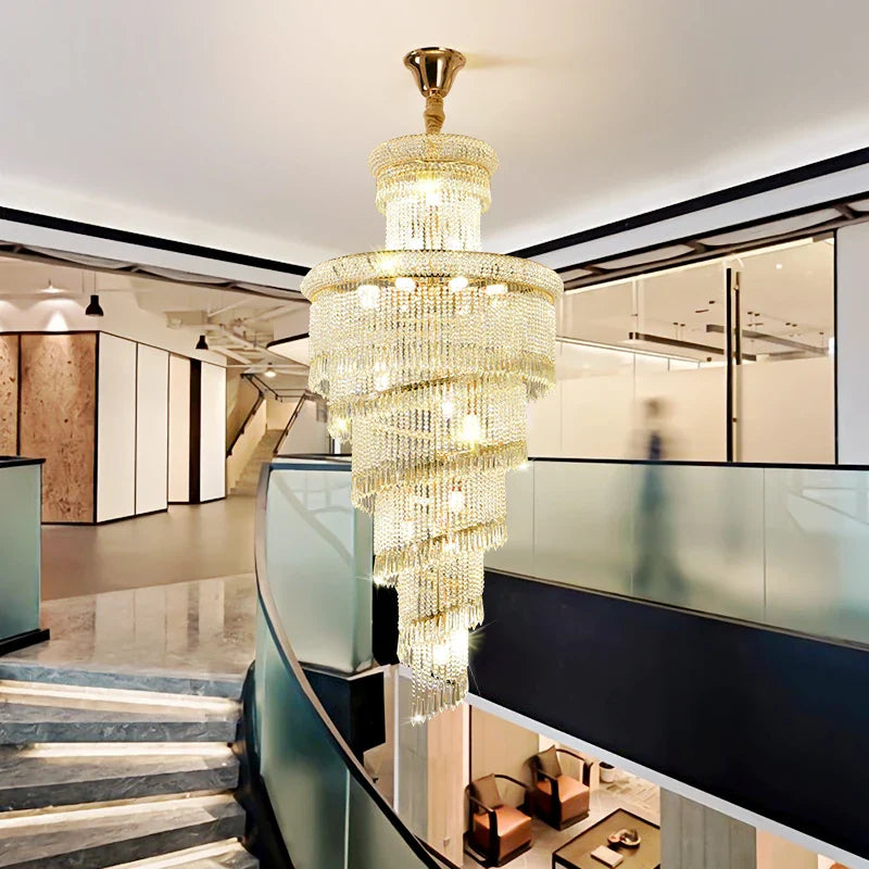 Afralia™ Crystal Spiral Staircase Chandelier for High-end Sales Office Hall Lighting