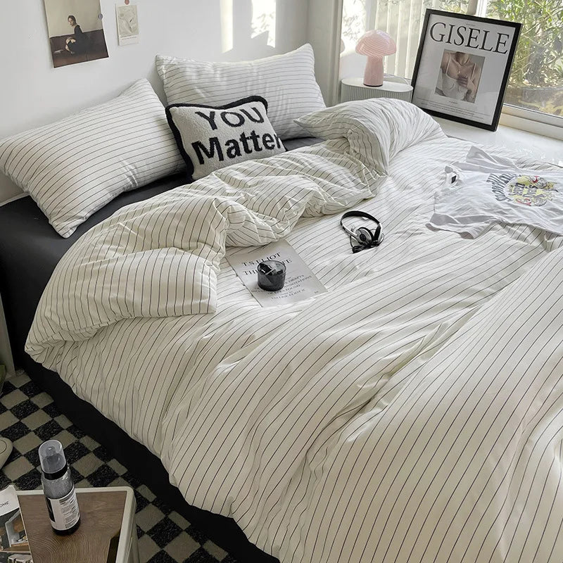 Afralia™ Polka Dot Striped Bedding Set for Summer. Soft Cozy Duvet Cover. All Seasons Single Double Bed Linens.