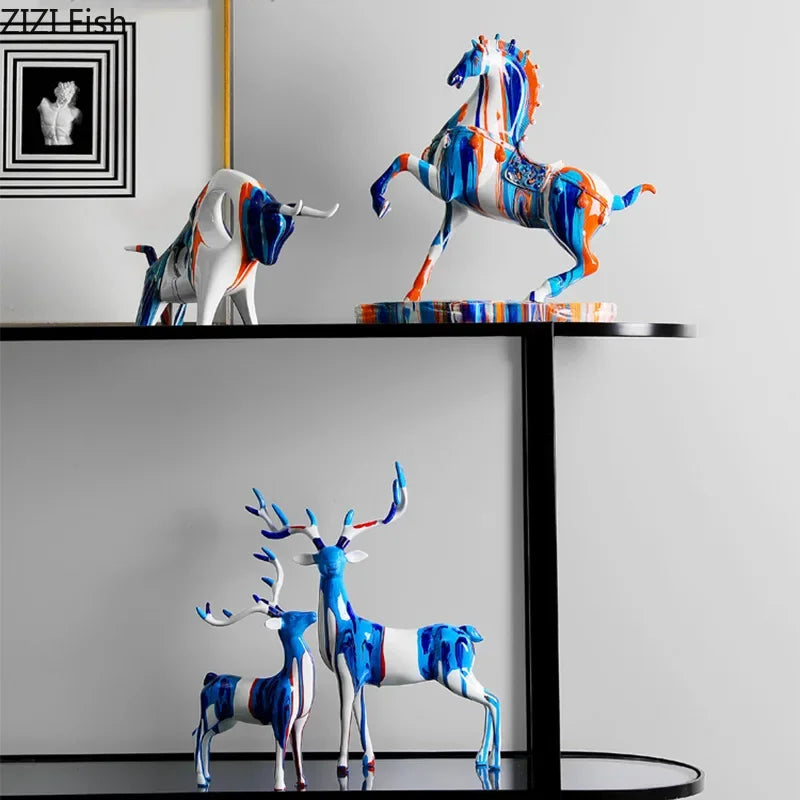 Afralia™ Animal Resin Statue Collection: Abstract Horse Cow French Bullfighting Dog Sculpture