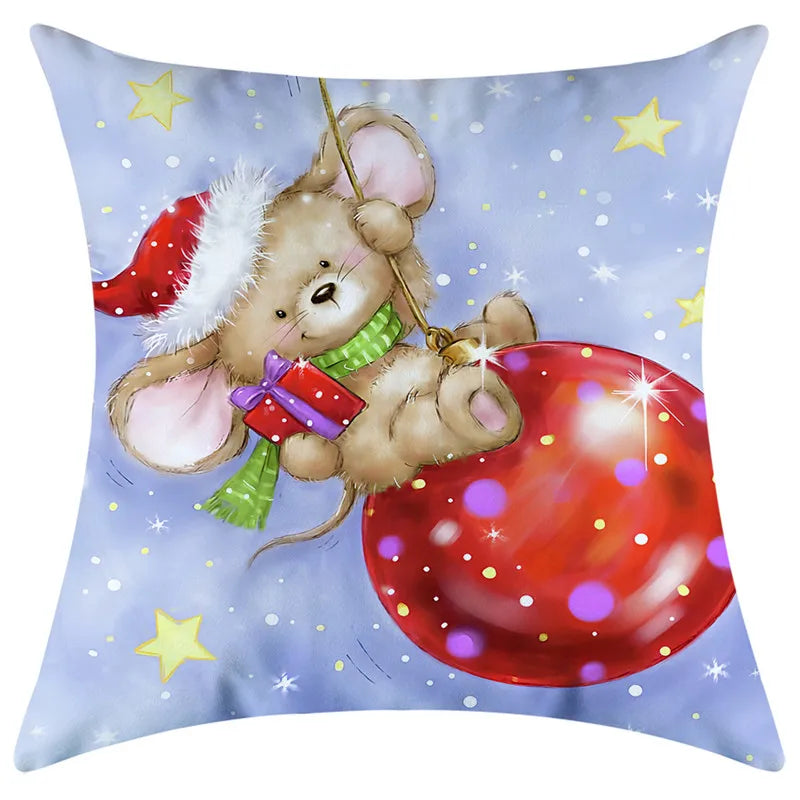 Afralia™ Christmas Pillowcase Deer Santa Tree Bear Print Cushion Cover