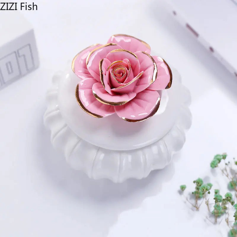 Afralia™ Rose Flower Ceramic Tea Canister Candy Pot Storage Jar
