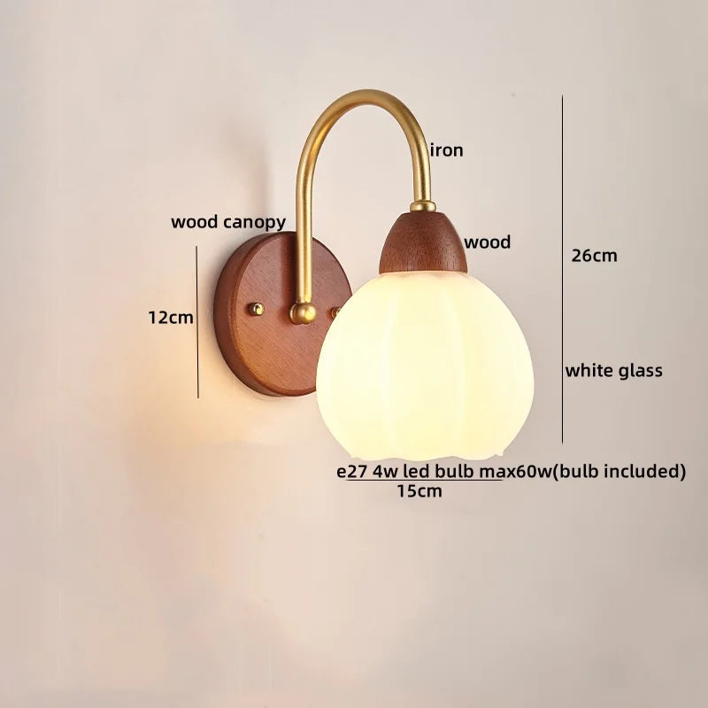 Afralia™ Wood Glass LED Wall Light Modern Bedside Lamp for Living Room & Bedroom