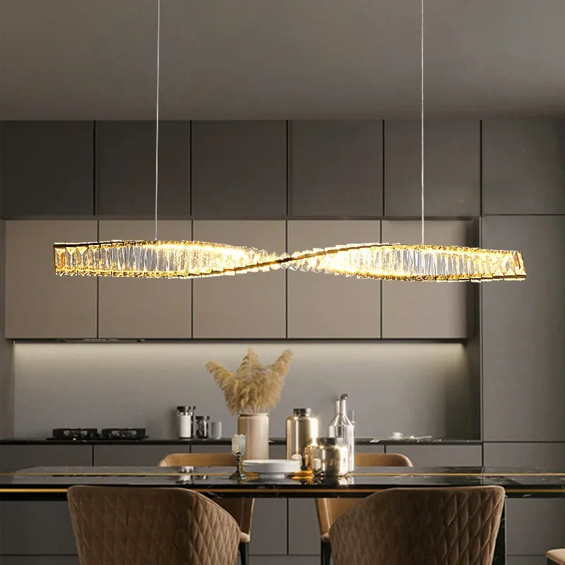 Afralia™ Spiral Crystal Chandelier Pendant Light for Kitchen Bar Dining Room