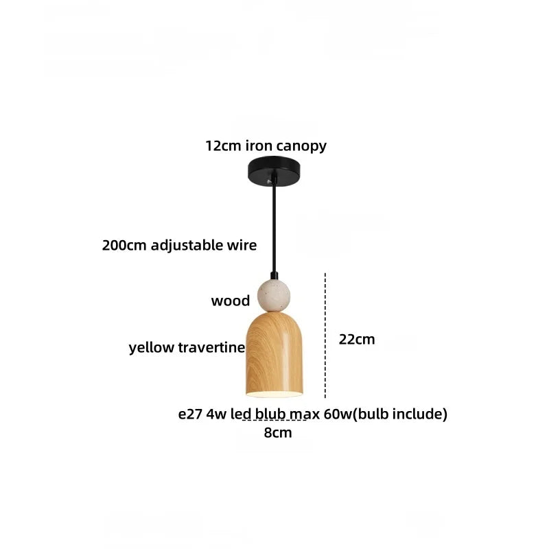 Afralia™ Yellow Iron LED Pendant Lamp Yellow Travertine Stone Ball in Wabi Sabi Style