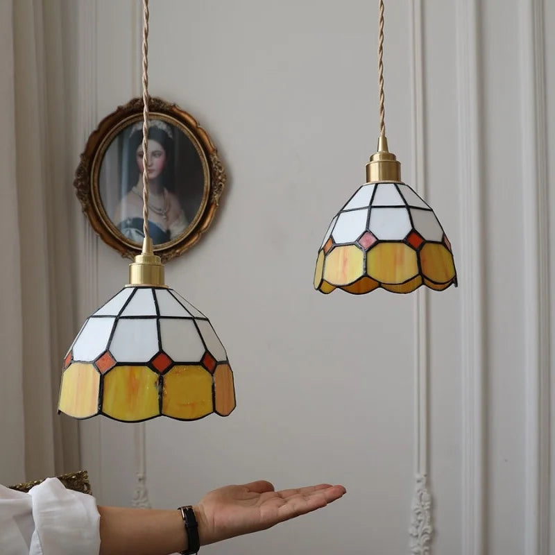 Afralia™ Glass LED Pendant Lamp Tiffany Style Hand Stitch Dining Room Light