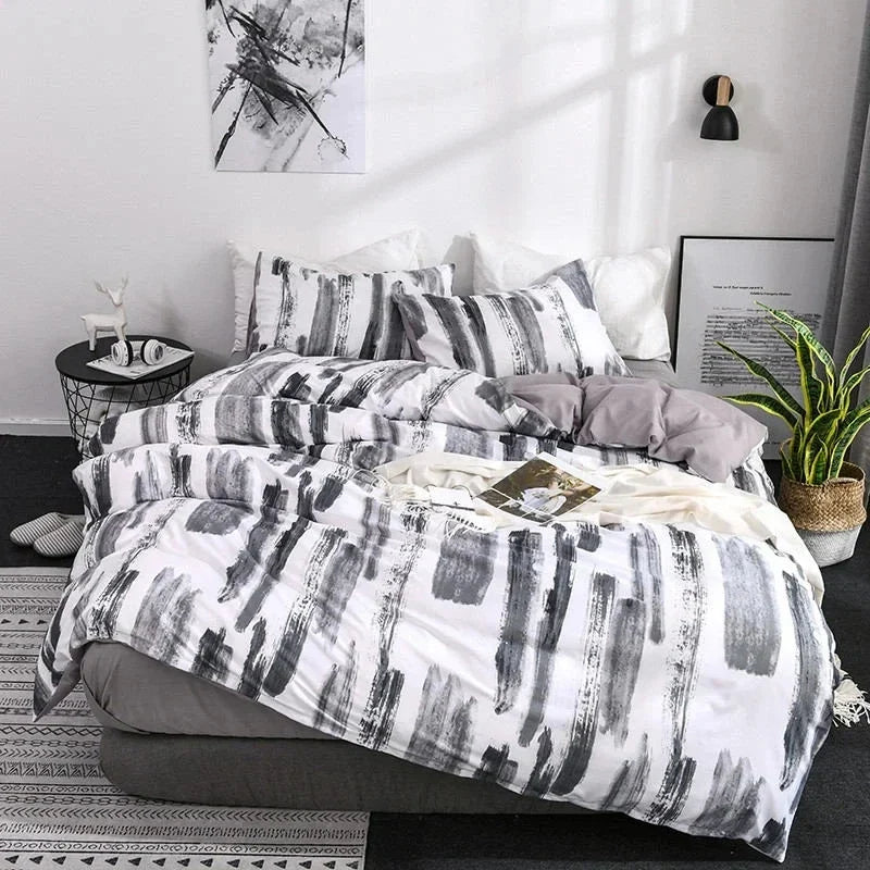 Afralia™ Plaid Pattern Sanding Bedding Set: Queen to King Size Duvet Cover with Pillowcases