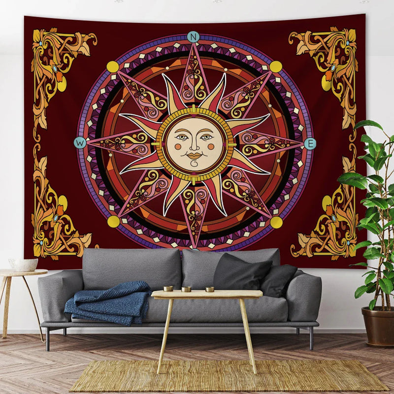 Moon Tarot Psychedelic Tapestry for Boho Home Decor - Afralia™ Mandala Wall Art