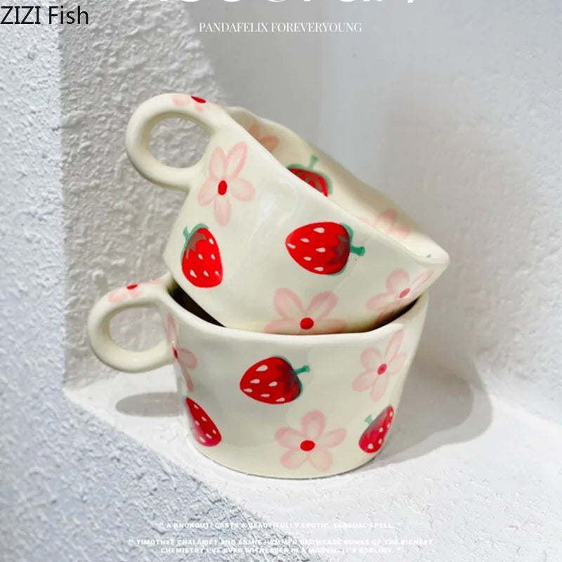 Afralia™ Cartoon Pattern Ceramic Mug Set for Happy Dining and Tea Time