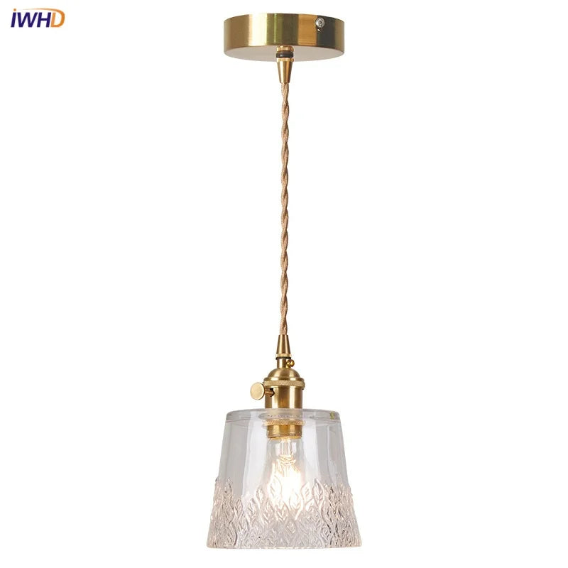 Afralia™ Clear Leaf Glass LED Pendant Copper Switch Kitchen Dining Room Light
