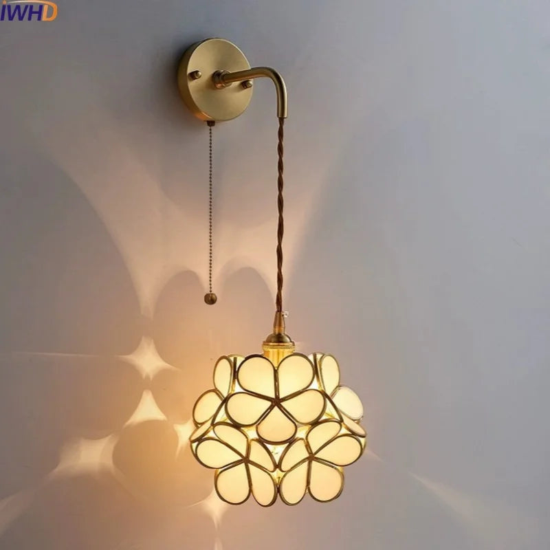 Afralia™ Copper Glass LED Wall Sconce Pull Chain Switch - Modern Stair Light Fixtures